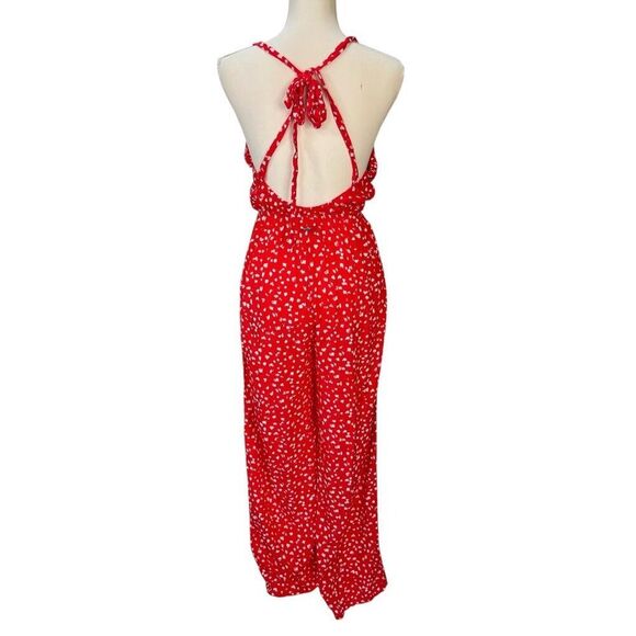 Maaji Spotted Kennedy Tie Back Wide Leg Jumpsuit Red Size Small - Picture 3 of 10